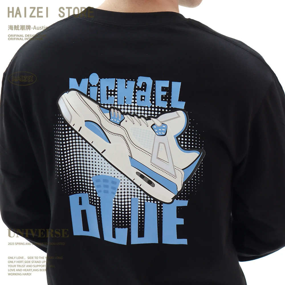 乔帮主球鞋系列美式260克重磅纯棉长袖T恤百搭宽松秋季外搭上衣