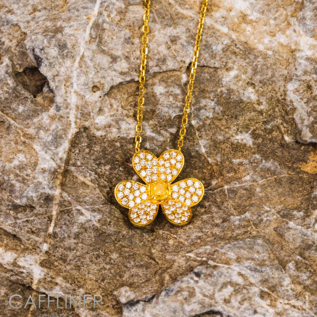 caffliner/卡弗麟ins风格优雅三叶草黄钻项链