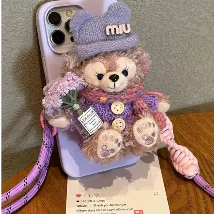 冬日恋歌薰衣草雪莉玫手机背夹斜挎挂绳通用可爱毛绒手机装饰新款