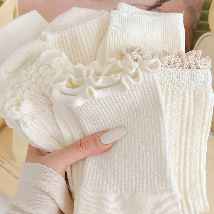 袜子女中筒白色jk袜子ins潮纯棉春秋夏季日系学生袜木耳边长袜