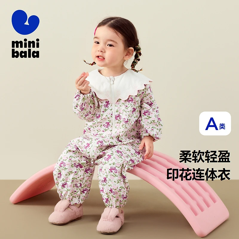 迷你巴拉外出连体衣女童甜美娃娃领2025春款爬服
