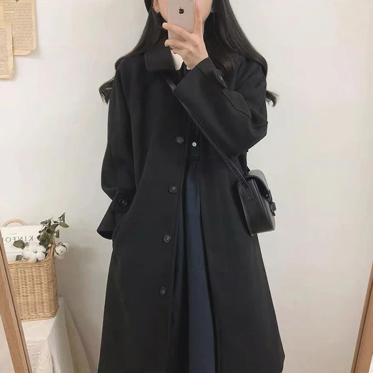 秋冬季小个子气质毛呢大衣中长款宽松加厚韩版呢子外套