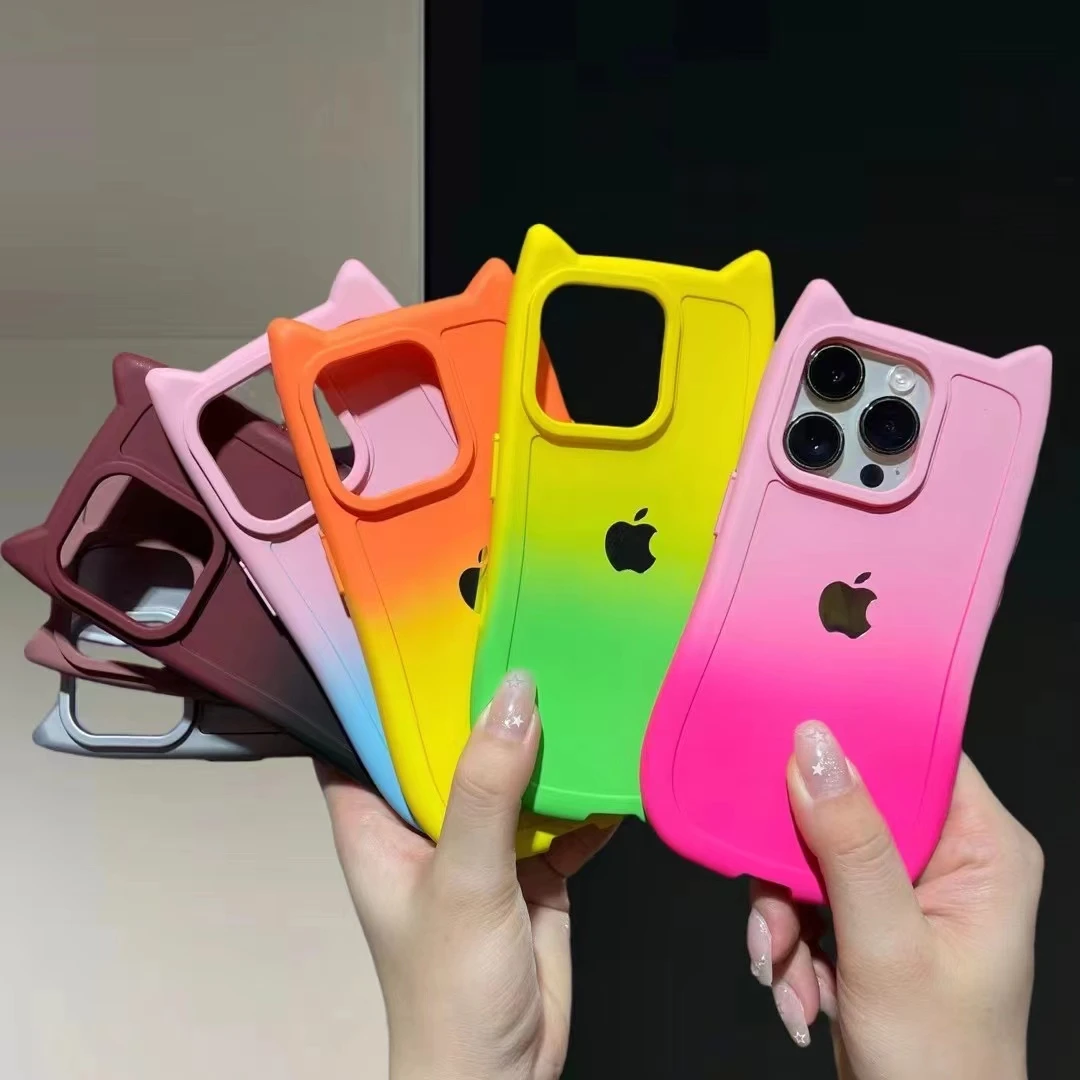 晕染渐变猫耳适用苹果15手机壳iphone14promax可爱小众13/12女款