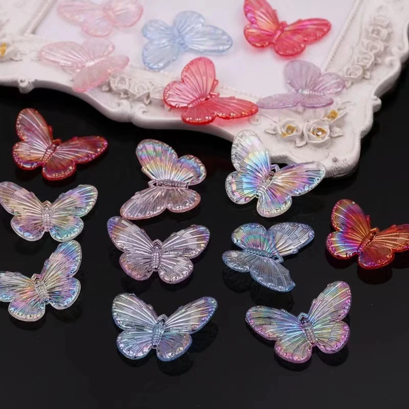 【买二送一】新款幻彩亚克力蝴蝶吊坠挂件手工DIY配饰