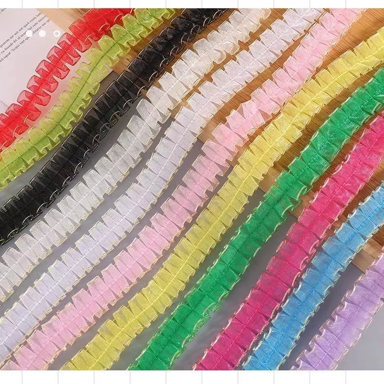 【买一送一】2厘米雪纱金边花边辅料褶皱鱼骨花边手工diy