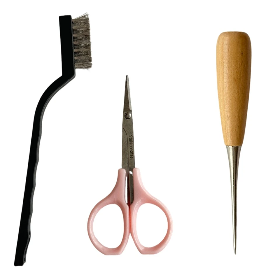 钢丝刷修毛尖剪刀木柄圆锥子扭扭棒毛绒娃娃手工diy工具套装