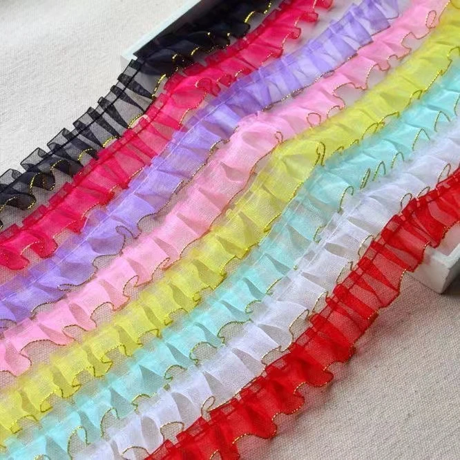 【买一送一】新款金丝边雪纱2cm褶皱蕾丝花边diy