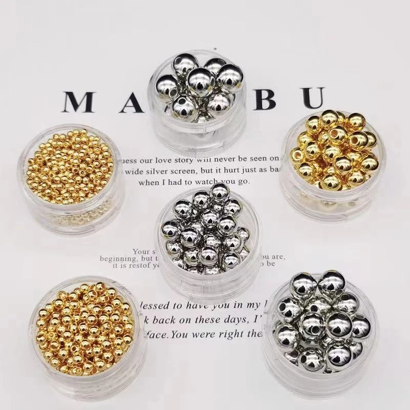 【兮子家】新款10mm12mm仿珍珠款有孔电镀金银圆珠diy手工串珠