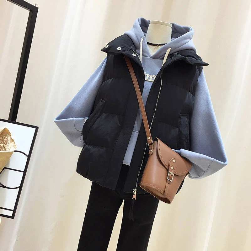 2201胖mm大码棉服马甲女短款韩版学生2023秋冬百搭宽松马夹坎肩