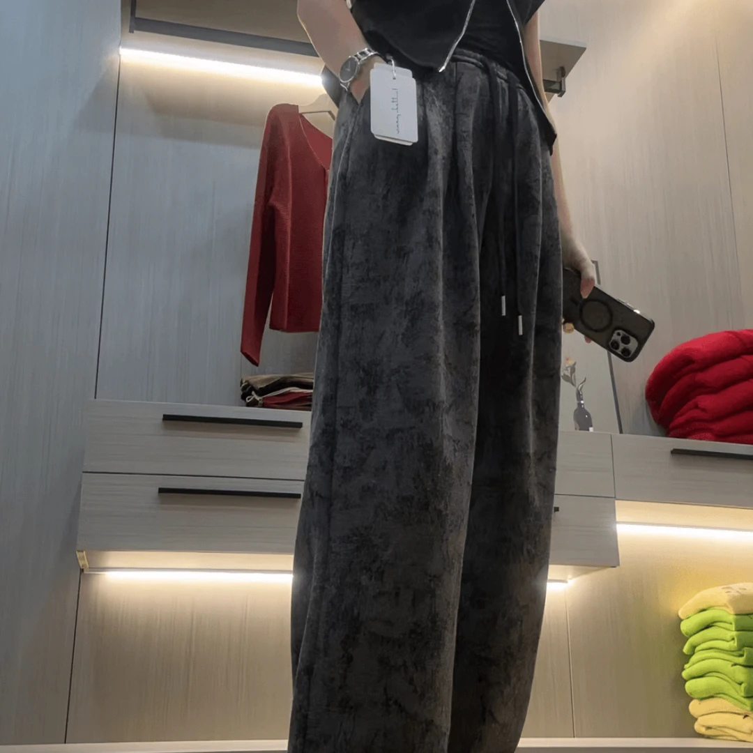 DY 秋冬女士时尚醋酸加厚休闲裤百搭复古直筒