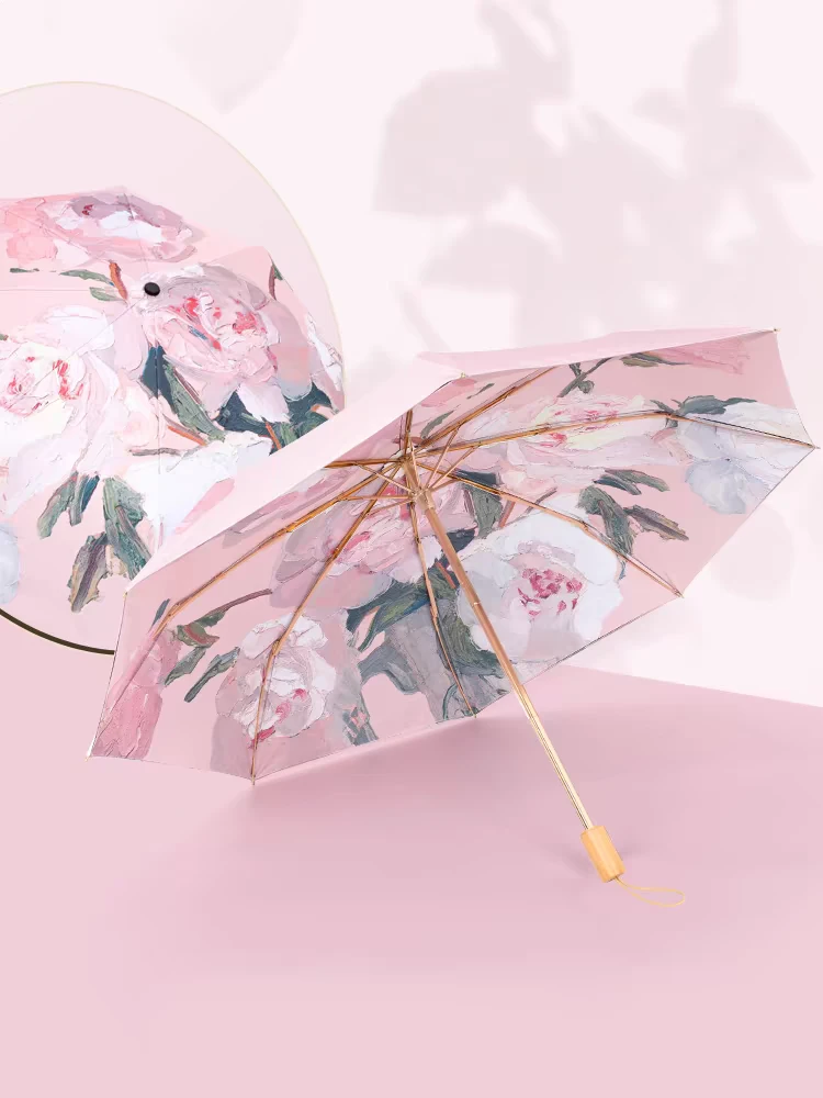 双层油画花朵雨伞ins风文艺折叠晴雨两用便携女遮阳伞防晒防紫外