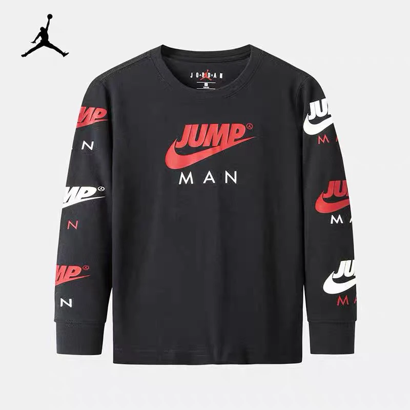 Nike Air Jordan 耐克童装男童纯棉长袖T恤2024春秋儿童休闲上衣