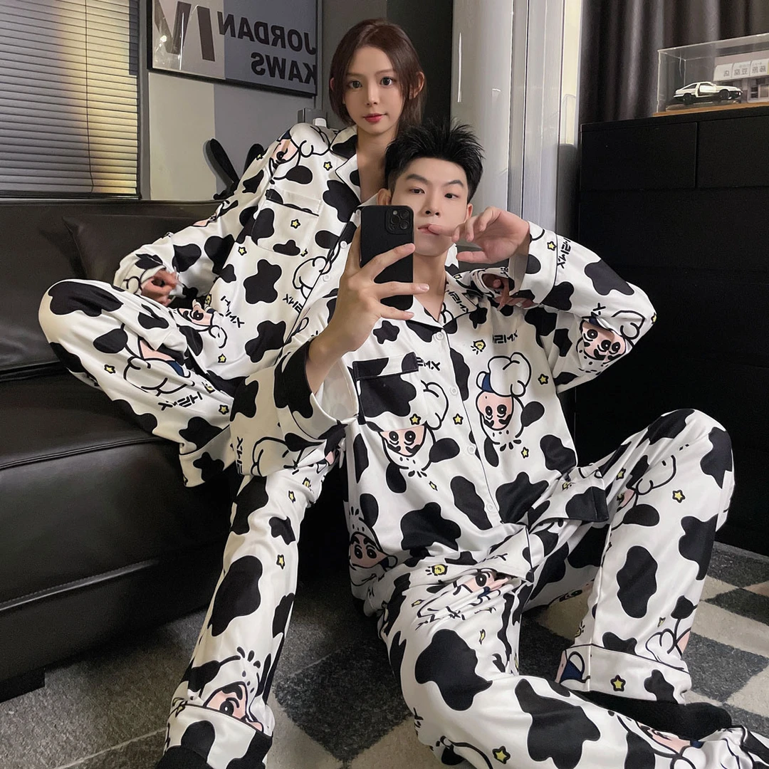 秋季新款蜡笔小新睡衣情侣休闲宽松长袖大码男士可外穿家居服套装