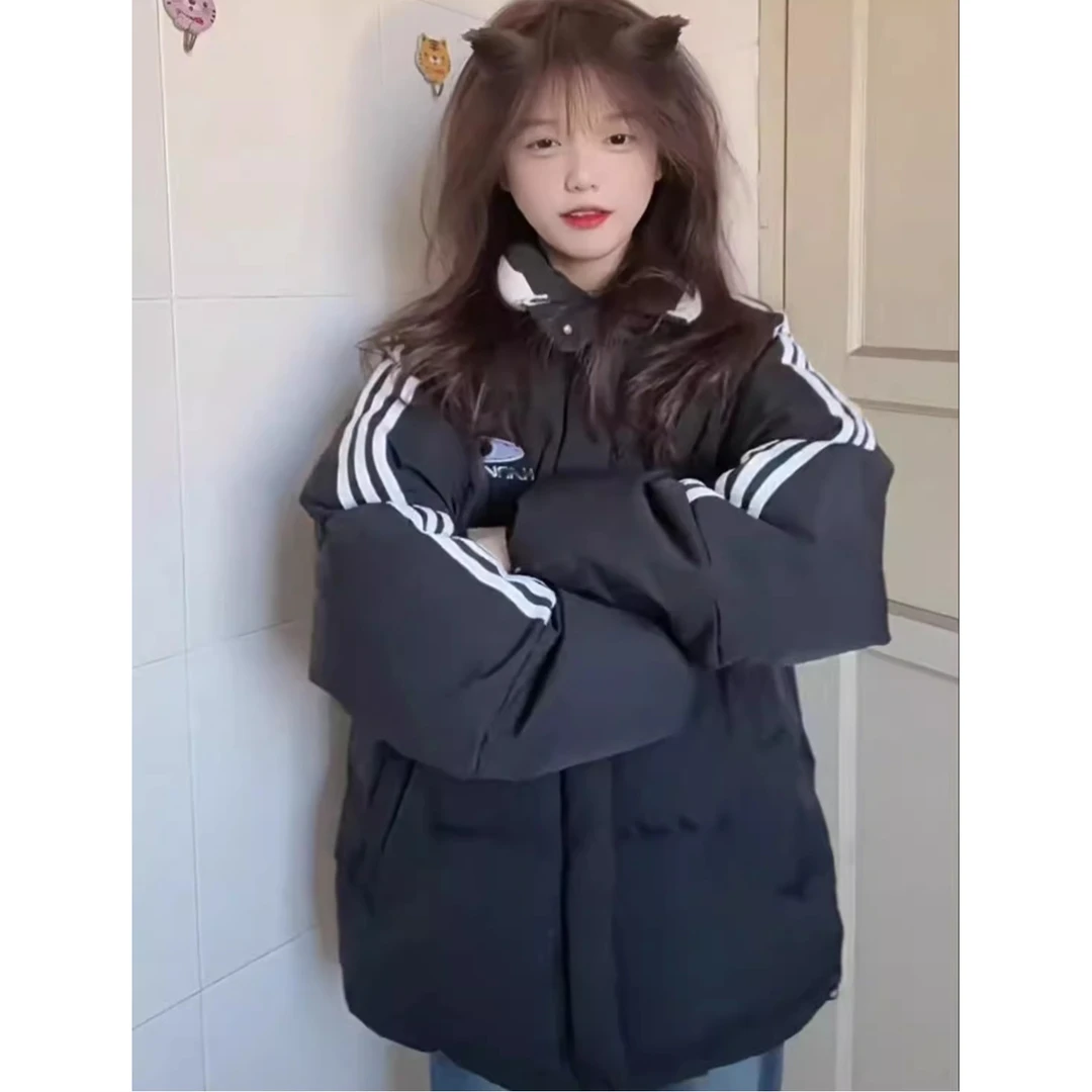 美式三条杠棉衣服女2024年新款冬季设计感小众oversize加厚棉服潮