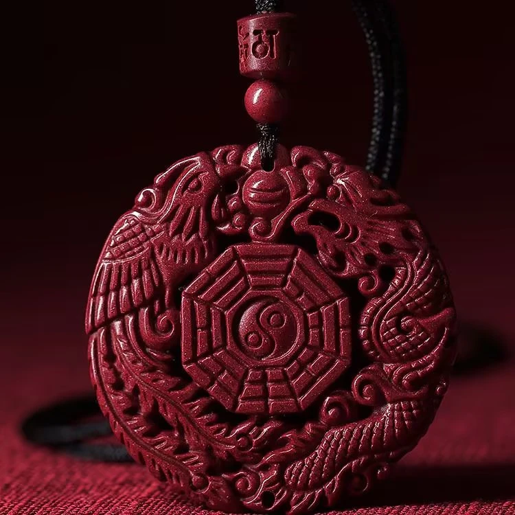 虹辰石记 含辰砂工艺品万山朱砂厂家直销紫金砂龙凤八卦吊坠车挂