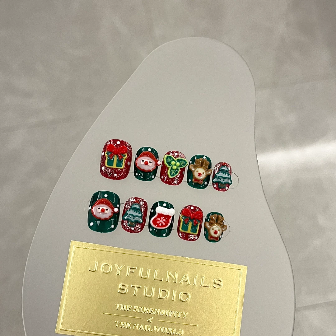 【圣诞鹿】纯手工穿戴甲圣诞树绿色红色可爱小众可重复佩戴美甲