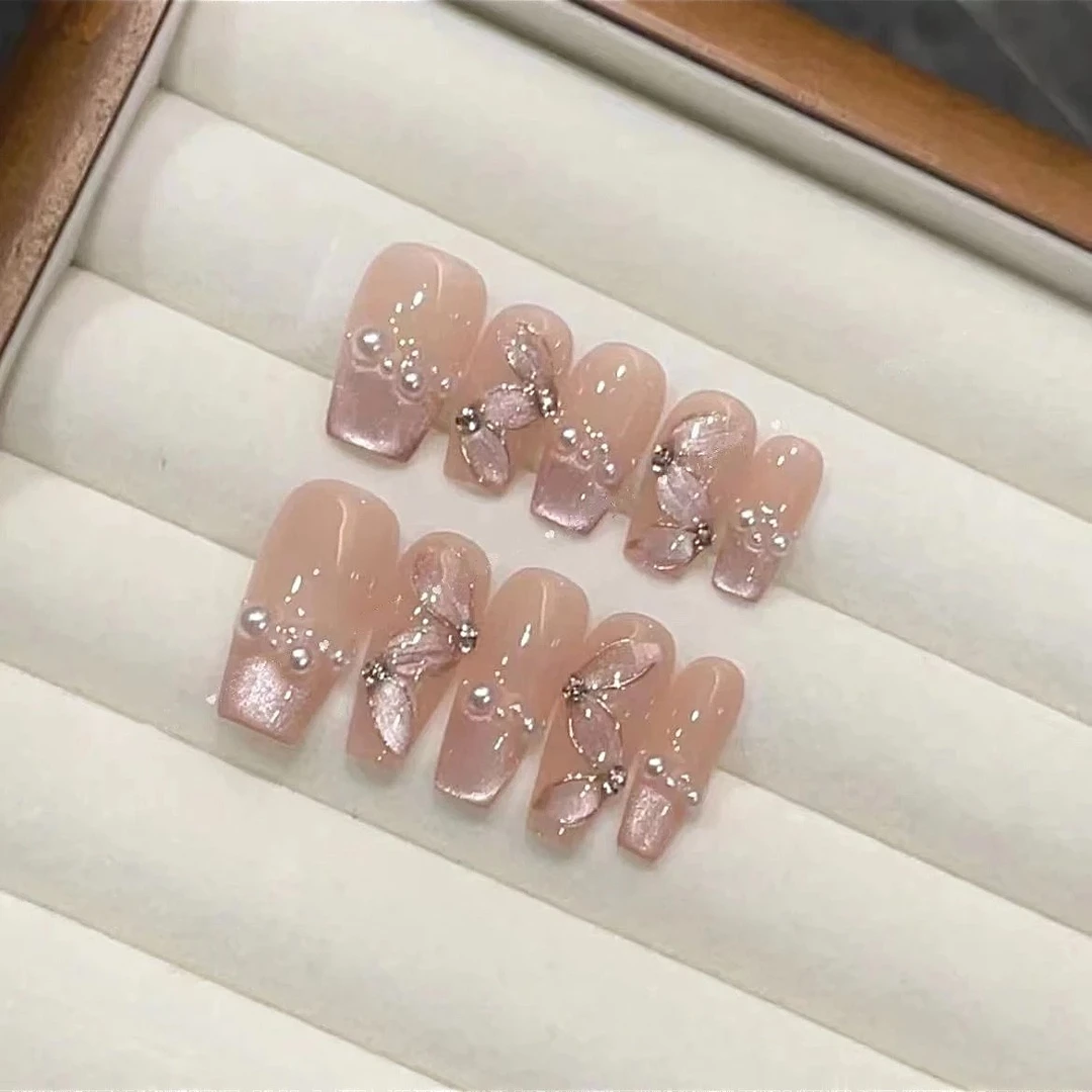 【丝绸飘带】纯手工穿戴甲秋冬显白温柔粉色气质可重复佩戴美甲