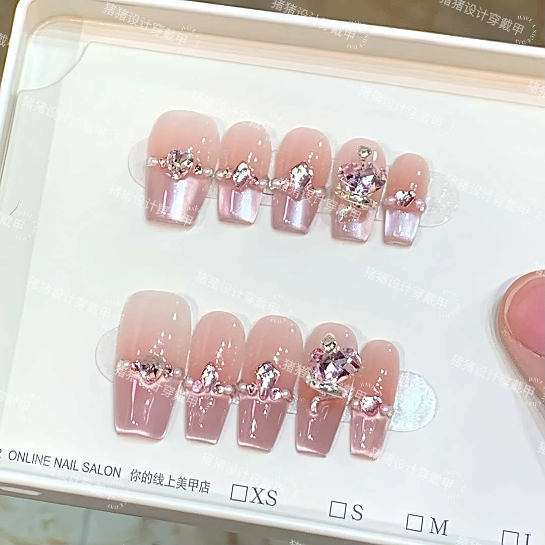 【蛇宝宝】纯手工穿戴甲碎钻珍珠显白猫眼高级可重复佩戴美甲