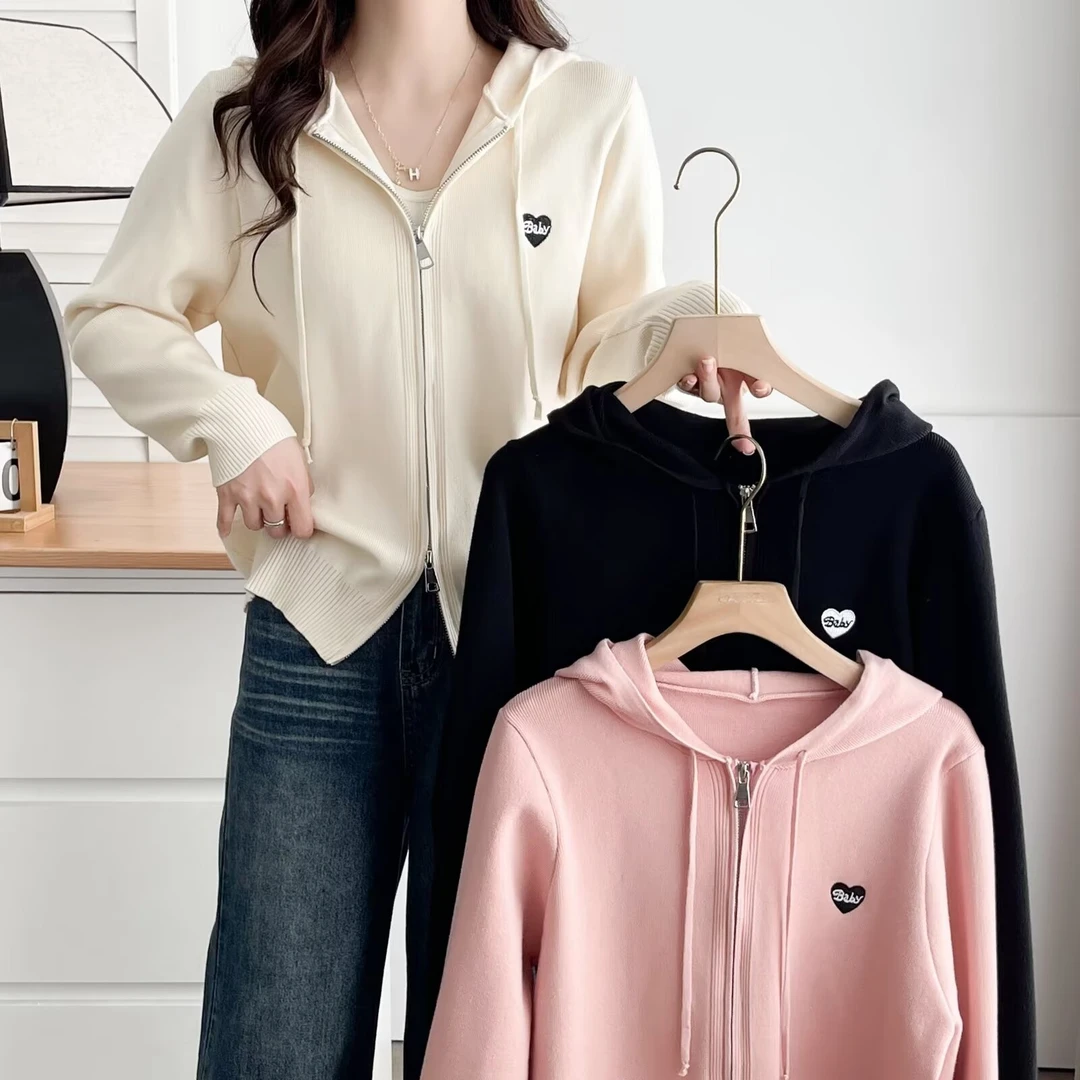 微胖大码女装休闲宽松双拉链连帽针织衫韩版纯色百搭长袖上衣