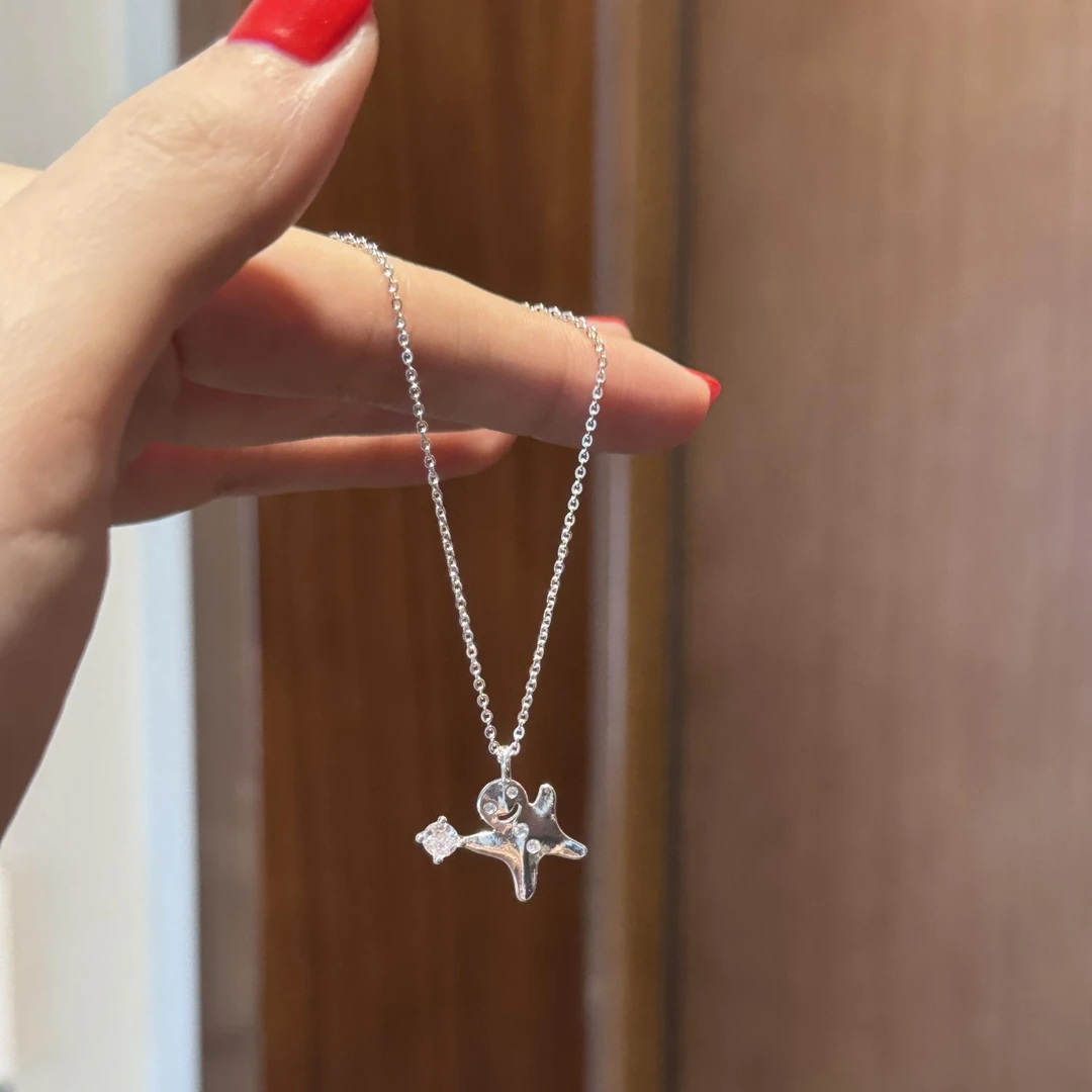 铜合金项链 hucares「卡哇伊姜饼人」自制镀厚银不易掉色小众