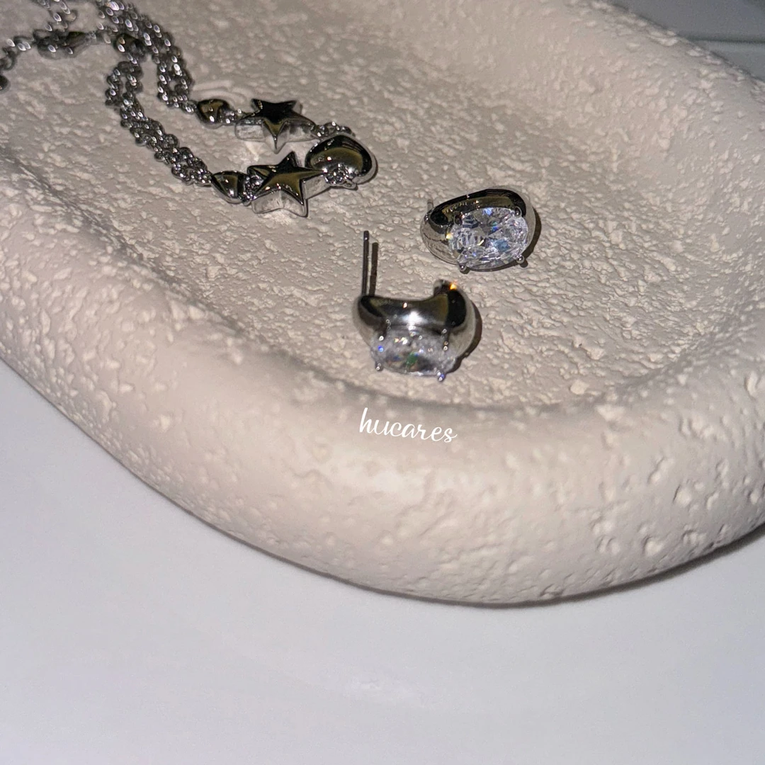 合金耳饰 hucares「巨闪鸽子蛋」原创小银豆耳钉厚镀工艺不易掉色