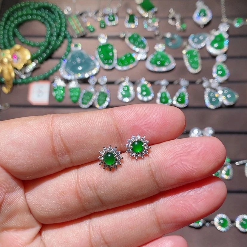 【闪购商品】翡翠耳饰银S925镶嵌