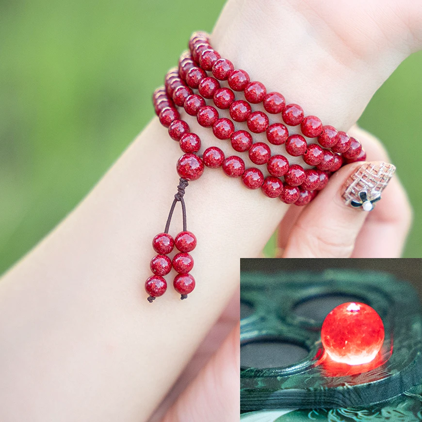 天然辰砂产地马仙溪天然晶体颗粒108颗手串