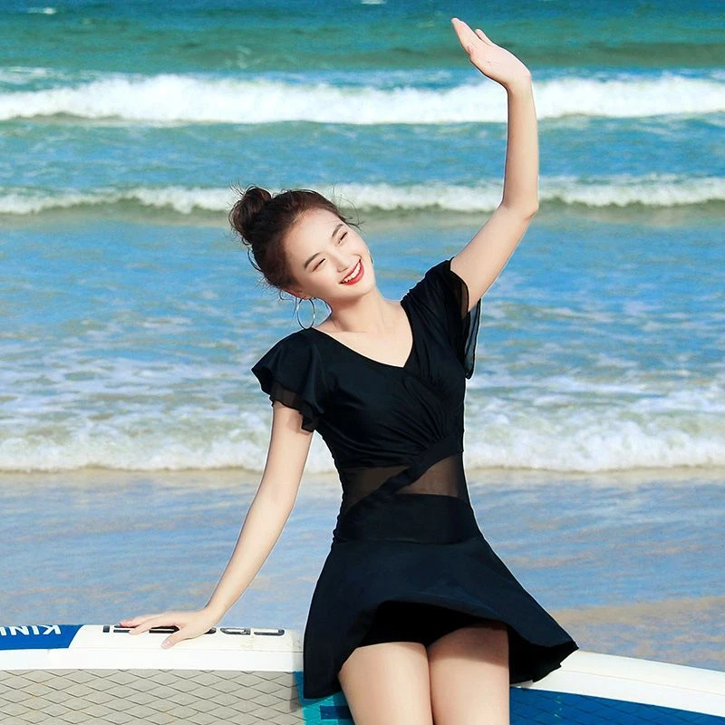 【极简风.遮肉显瘦】定制款连体裙新遮肚显瘦蕾丝泳衣装女泳衣独家