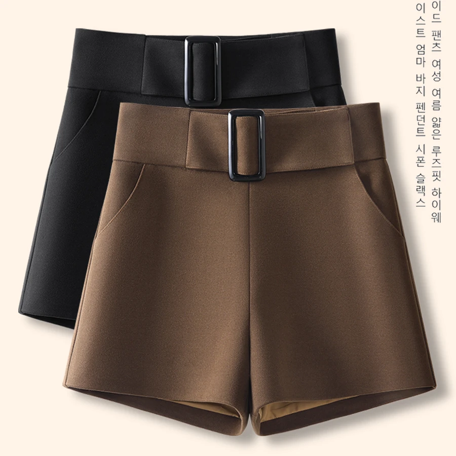 冬季西装毛呢短裤女外穿2025新款宽松高腰显瘦打底阔腿短裤靴裤子