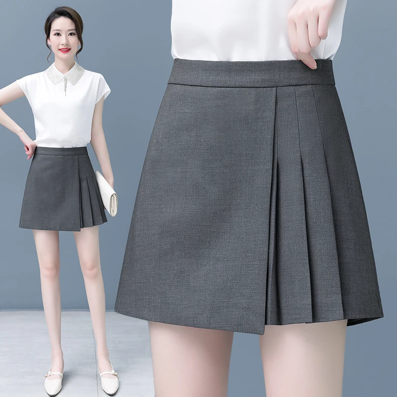 灰色西装裙裤女短裤2025春夏外穿高腰气质百褶裙不规则休闲A字裤