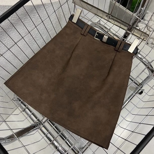 2025秋冬新款半身裙女复古扎染A字显瘦高腰皮裙百搭包臀短裙子潮