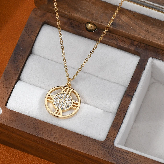 铜合金项链 真金电镀锆石气质锁骨链女小众设计感项链ins百搭时尚