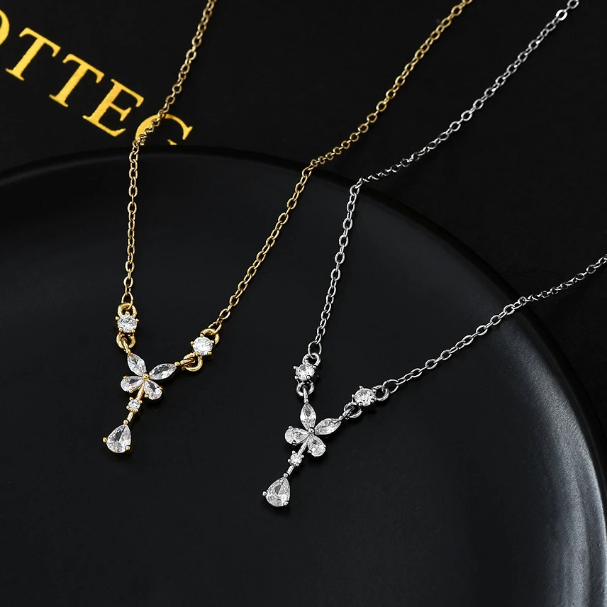 铜合金项链 真金电镀镶锆石气质女2024新款小众项链百搭时尚简约