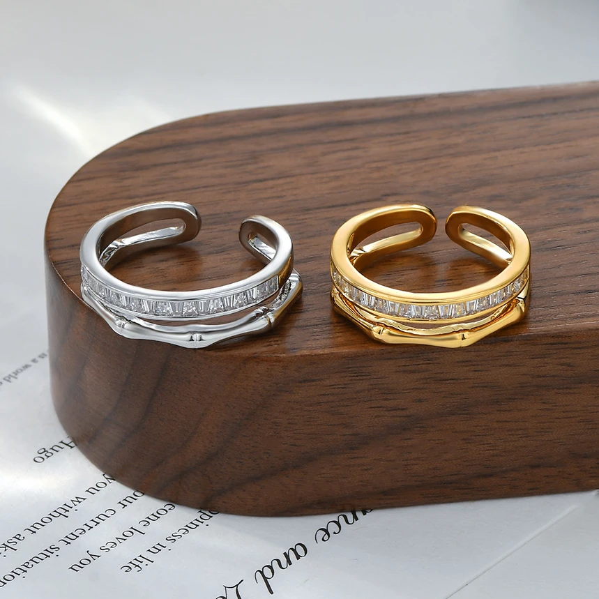 铜合金合成锆石戒指 真金电镀精致超闪锆石戒指女生轻奢高级时尚