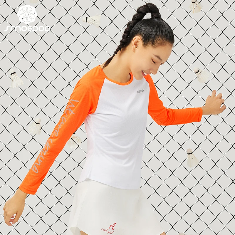 SMOEDOD/水沐伊朵春夏圆领健身服女透气撞色长袖瑜伽运动跑步上衣