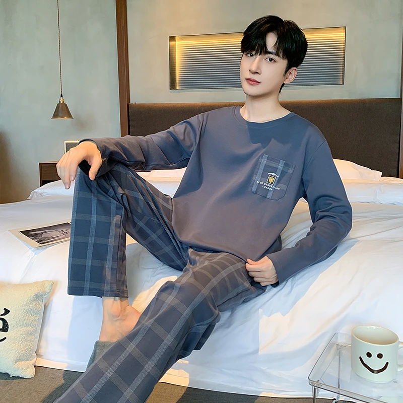 特大码纯棉睡衣男士胖子春秋冬季家居服长袖套装240-250-260斤6XL
