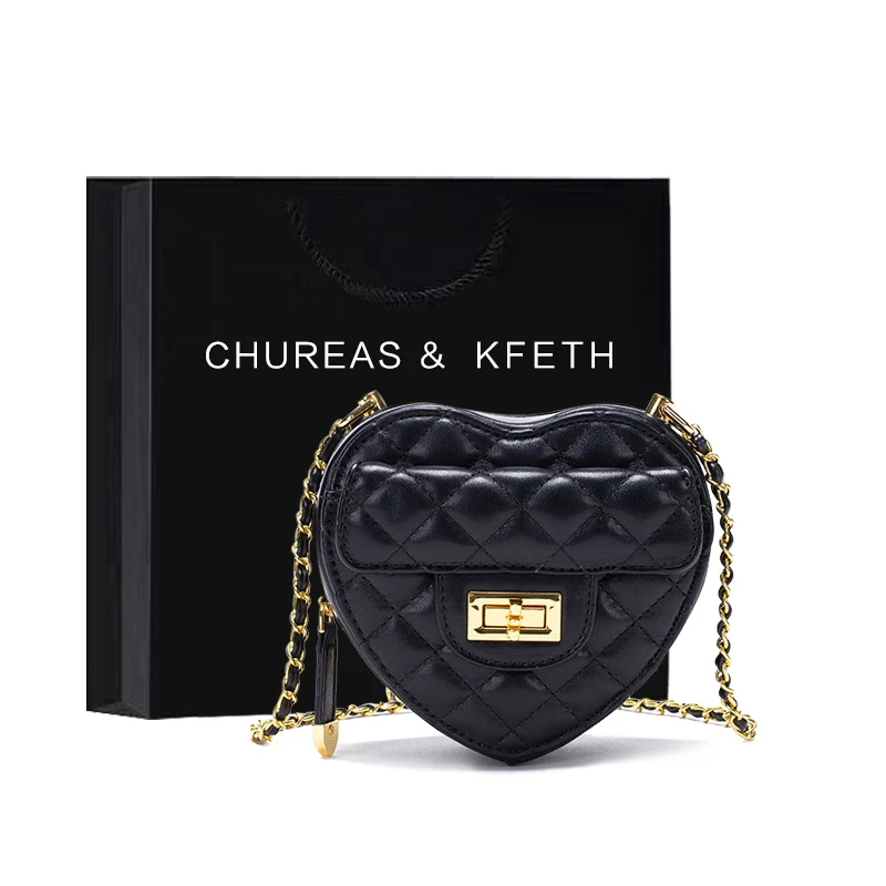 CHUREAS&KFETH爱心小香风包包金球链条休闲菱格单肩斜挎包