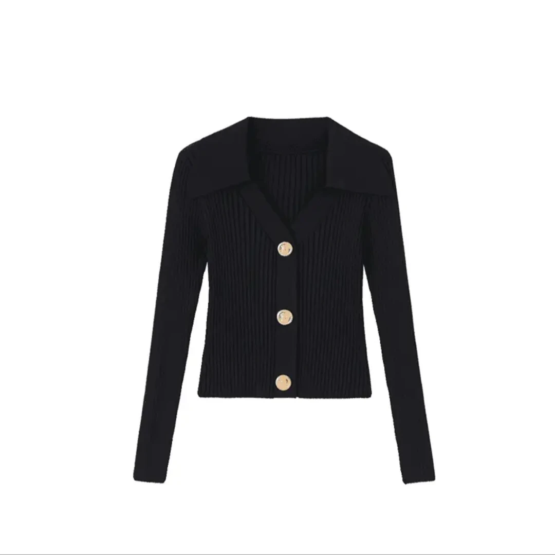 修身型常规款针织毛衣长袖短款显瘦气质条纹秋冬设计感秋季