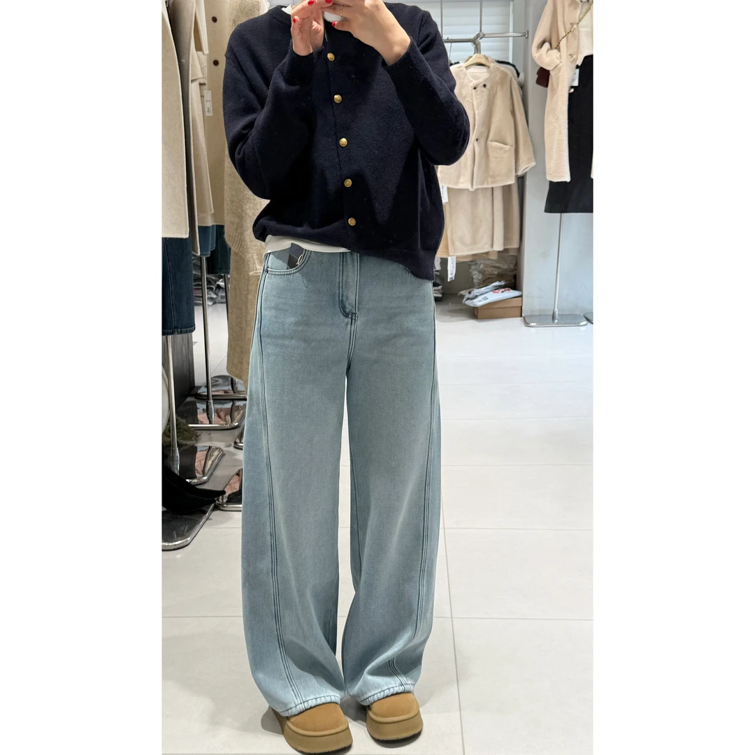 70109-81浅色加绒窄版直筒阔腿裤（会掉浮色）