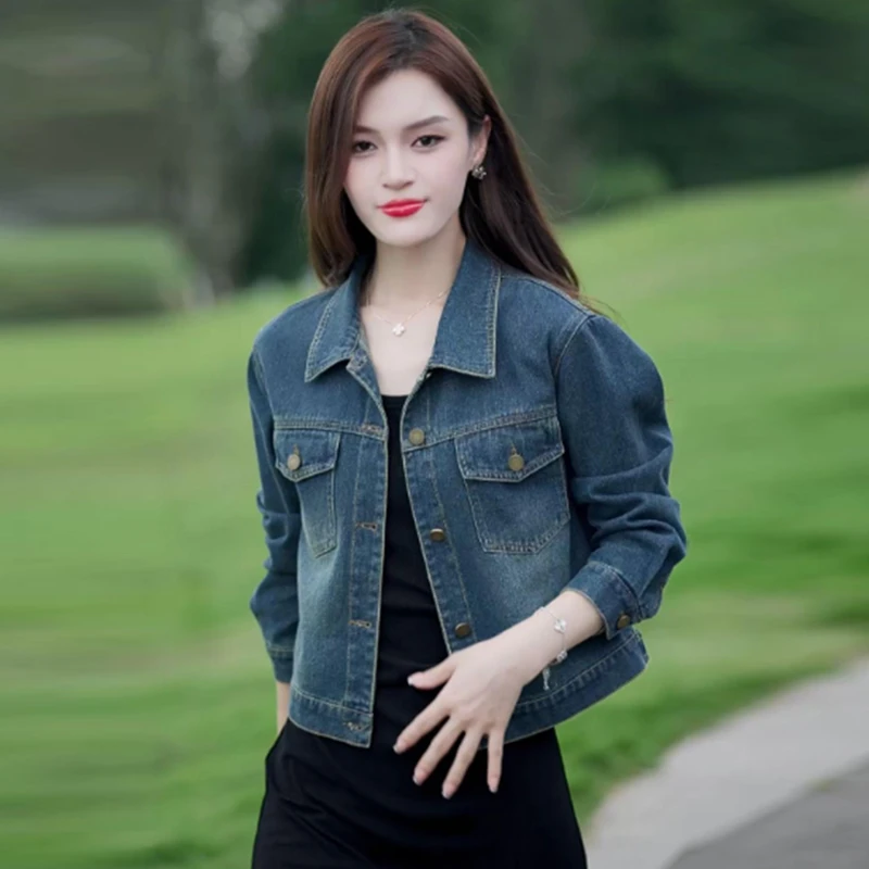 高含棉复古时尚牛仔短外套女2025春秋新款小个子宽松百搭减龄上衣