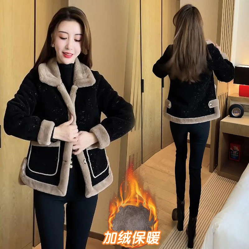 加绒加厚小香风短款外套女士2024冬季新款时尚洋气小个子棉袄上衣