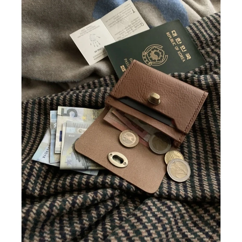韩国新品ins冷淡风自制复古钱包精致黑色小巧卡包软皮驾照证件包