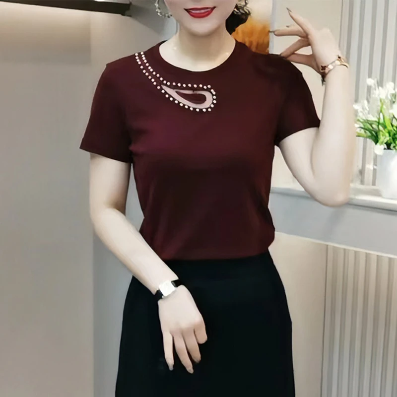 2025夏季新款时尚显瘦百搭t恤洋气妈妈装减龄短袖遮肚宽松小衫