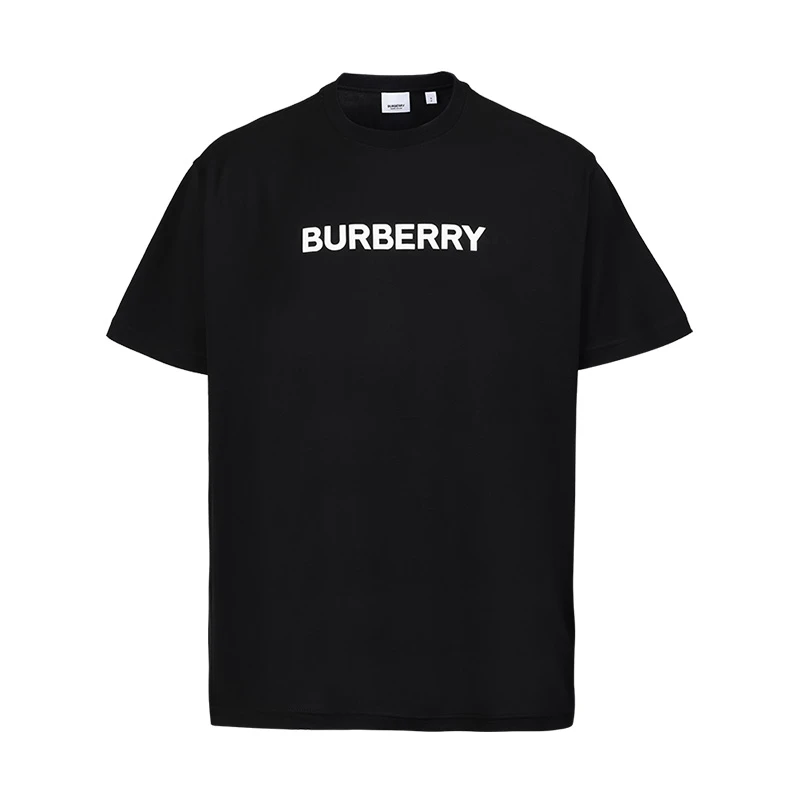 BURBERRY/博柏利男款夏季纯棉黑色宽松半袖休闲衣服圆领t恤12025