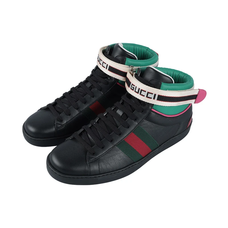 GUCCI/古驰男款经典黑色时尚百搭高帮潮流潮鞋休闲工装鞋12035