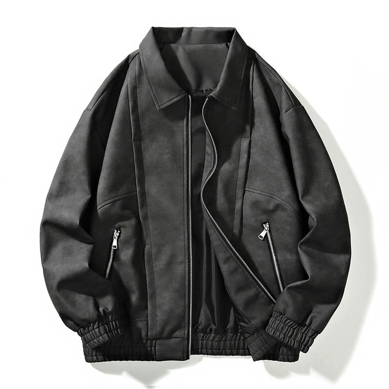 美式街头复古简约工装翻领夹克男秋季潮牌运动宽松纯色休闲外套