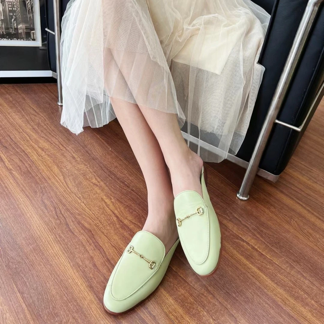 2023新款平底包头乐福拖鞋网红时尚夏季半拖春季欧美纯色橡胶底