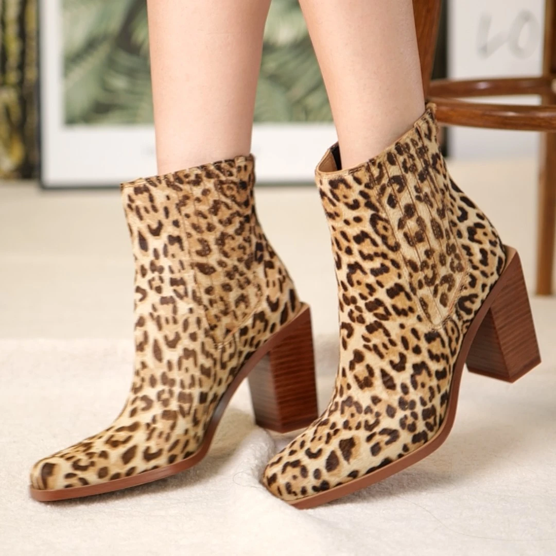 【北欧百搭款】粗跟方头欧美风短靴时尚透气网红款一脚蹬设计女士