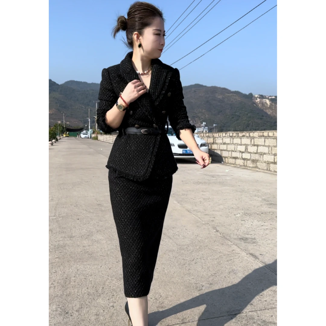 【英姐】半身裙显瘦修身羊毛小香风气质高腰半身裙