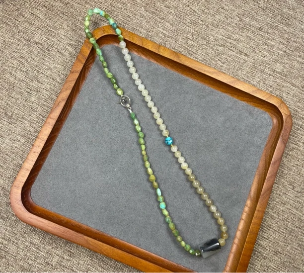 和田玉青花勒子·松石锁骨链